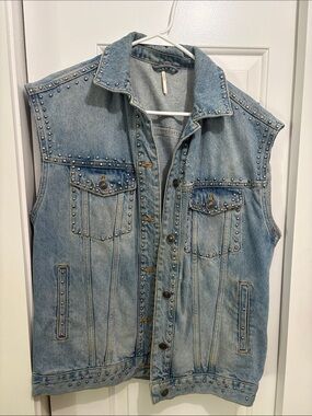 Free People Light Blue Studded Denim Vest